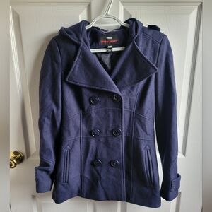 Miss Sixty Navy Blue Hooded Pea Coat Size XS